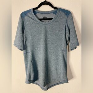 REI CO OP T Shirt Women's L Short Sleeve Round Neck Lightweight Stretch Blue